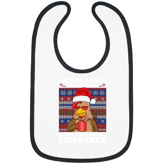 Chicken Pet Santa On The Roof Turned on Fireplace antis Christmas Bibs