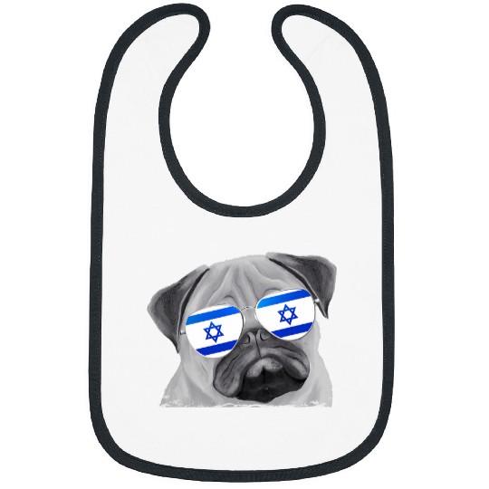 Pug Pet Dog Israel Flag Sunglasses Bibs