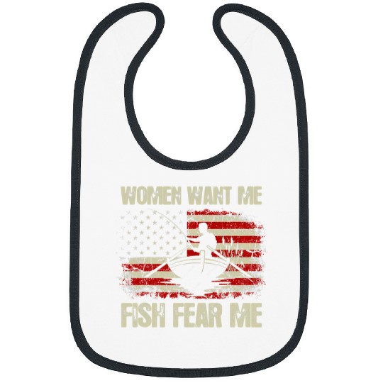 Fishing Fun vintages USA Flag Fisherman Women Want Me Fish Fear Me Bibs
