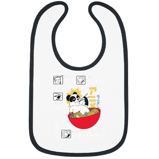 Panda Pet eat sleep anime repeat panda eating ramen japanese kawaii 1 Bibs