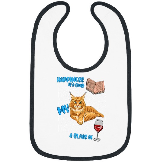 Book Fun Happiness Is Maine Coon Cats Books Wines Cute Cat Lover Bibs