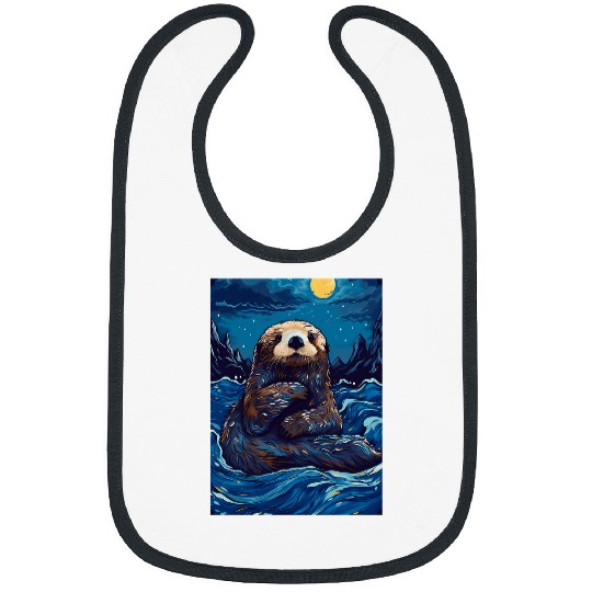 Otter Pet Otters Sea Otter Starry Night Painting Men Women Kids Bibs