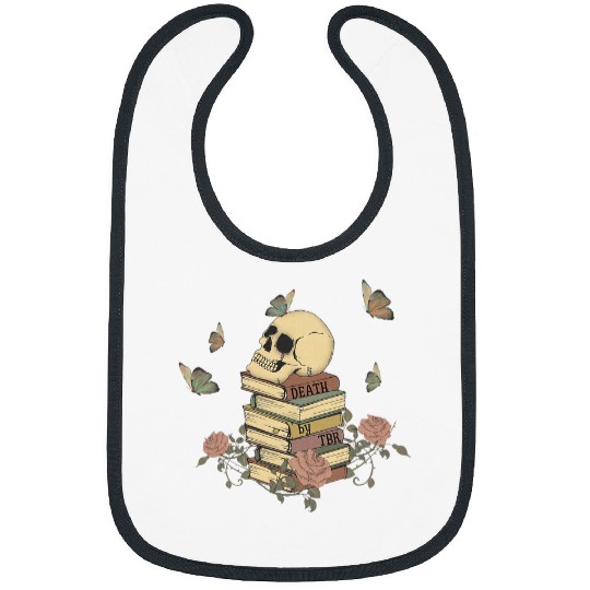 Book Fun Funny Skull Roses And Butterfly Book Death By TBR Bookish Bibs