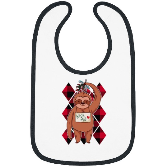 Sloth Pet Christmas Sloth mistletoe red plaid pattern Bibs