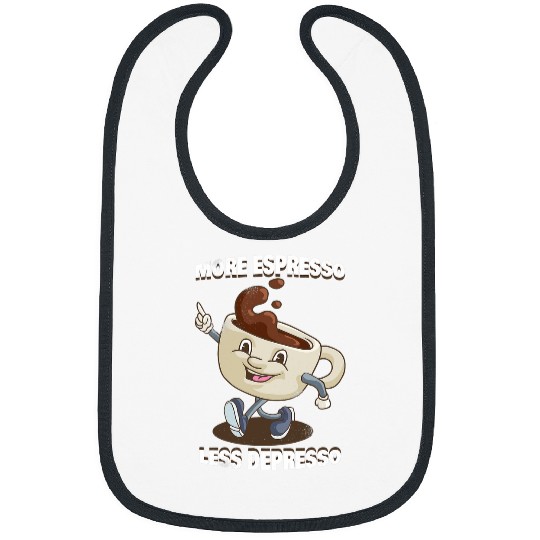 Coffee Fun More Espresso Less Depresso Retro Pun Groovy Funny Coffee Bibs