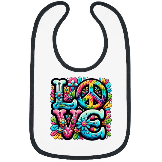 1960s 1970s Retro Love Peace TieDye Floral Graphics Bibs