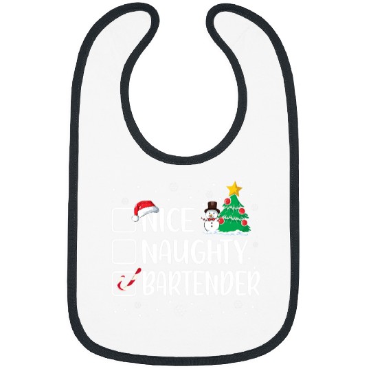 Bartender Job Naughty or Nice Bartender Funny Christmas Pajama Xmas Bibs