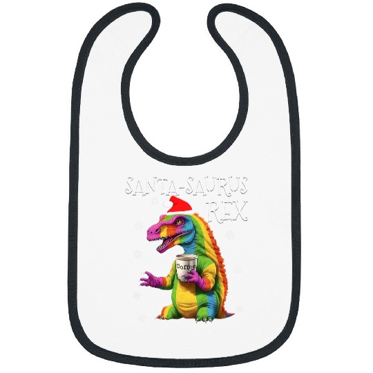 Coffee Fun SantaSaurus rexs Funny Rainbow Dinosaur Coffee Christmas Bibs