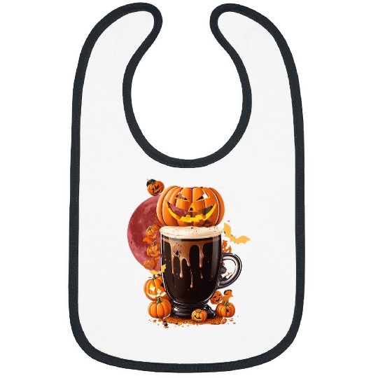 Coffee Fun Halloween Frothy Coffee Scary Pumpkin Red Moon Halloween Bibs