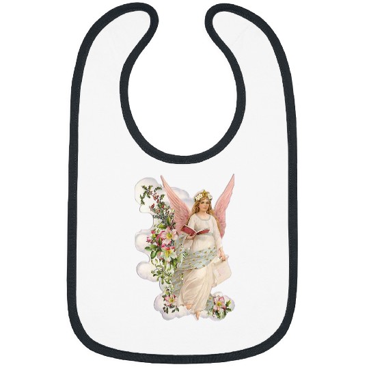 Book Fun vintages Angel with pale pink wings Hymn Book and flowers Bibs