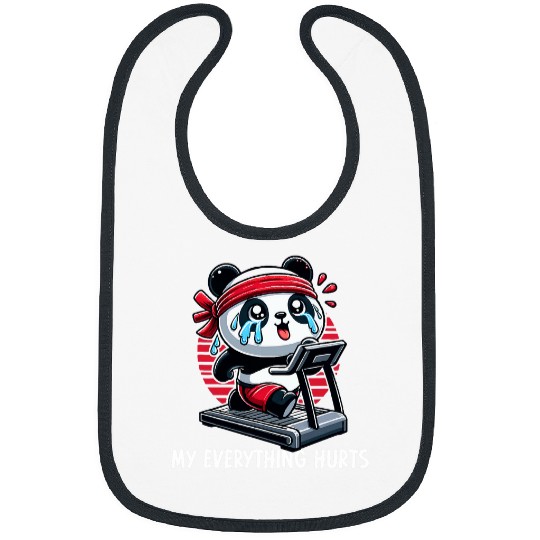 Panda Pet Exhausted Panda Running On Treadmill My Everything Hurts Bibs