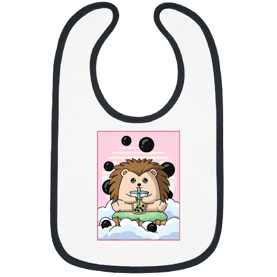 Hedgehog Pet Kawaii Hedgehog Bubble Boba Milk Tea Japanese Aesthetic Bibs
