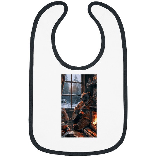 Bear Pet Bear Guitar Sweater Winter Fireplace Music Bibs