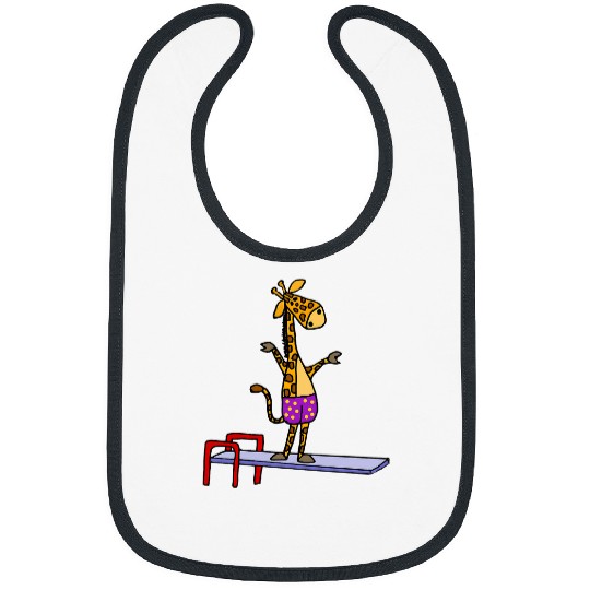Giraffe Pet Smileteeshob Funny Giraffe in Swim Trunks on Diving Board Bibs