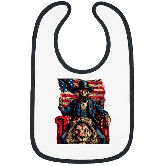 Lion Pet Fourth Of July Abraham Lincoln Lion American Flag USA Bibs