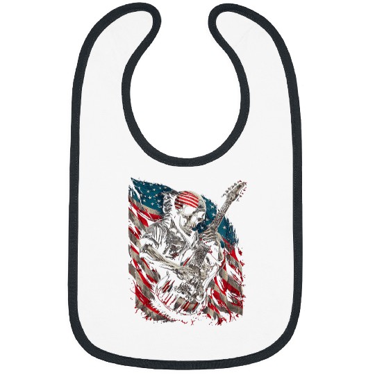 American Flag Guitar vintages Rock and Roll Skull Guitarist Bibs