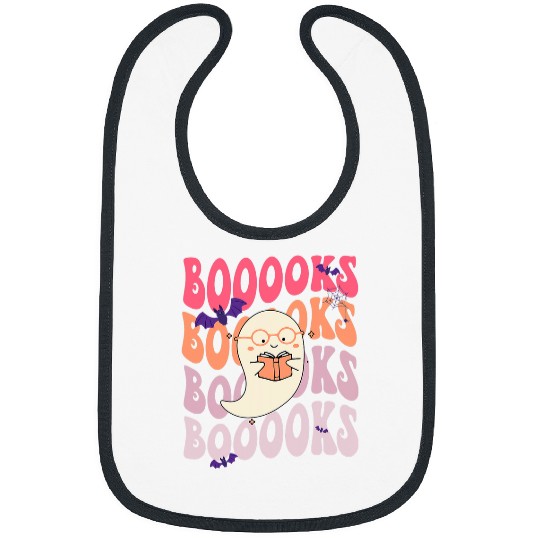 Book Fun Booooks Groovy Cute ghosts Book Retro Reading Halloween 2 Bibs