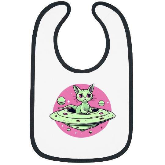 Funny Galaxy Meowter Space Cat Astronaut Flying UFO Novelty Bibs
