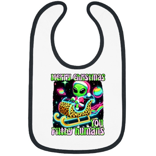 Funny alien Christmas xmass women cute ufo sleigh aliens tee Bibs