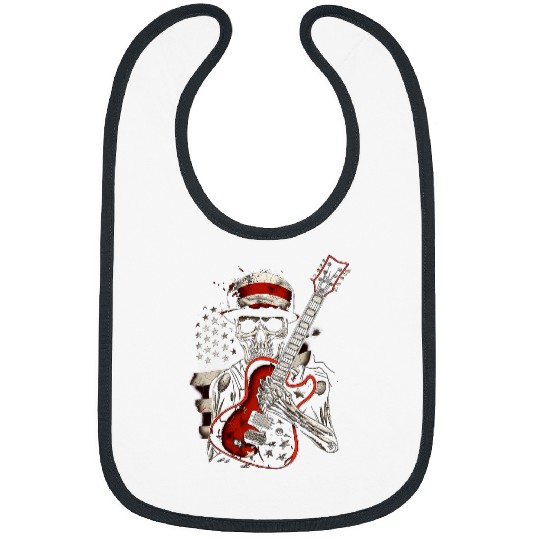 American Flag Guitar vintages Rock and Roll Skull Guitarist 1 Bibs