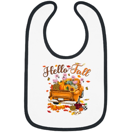 Flamingo Pet Hello Fall Pumkin Truck Maple Leaves Thanksgiving 06 Bibs