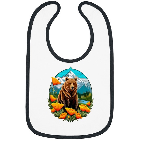 Bear Pet Bear In Mountain Landscape With Orange californias Poppies Bibs