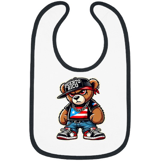 Bear Pet Cute Teddy Bear Puerto Rico Flag Funny Boricua Puerto Rican Bibs