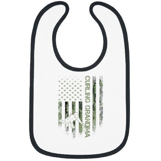 American Camo Flag Proud Curling Grandma Curler Silhouette Bibs