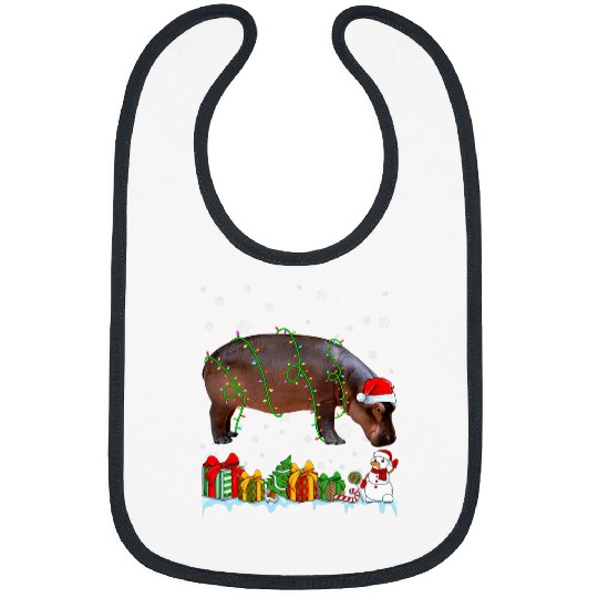 Hippo Pet Funny Santa Hat Hippo Christmas Lights Animals Lover Bibs