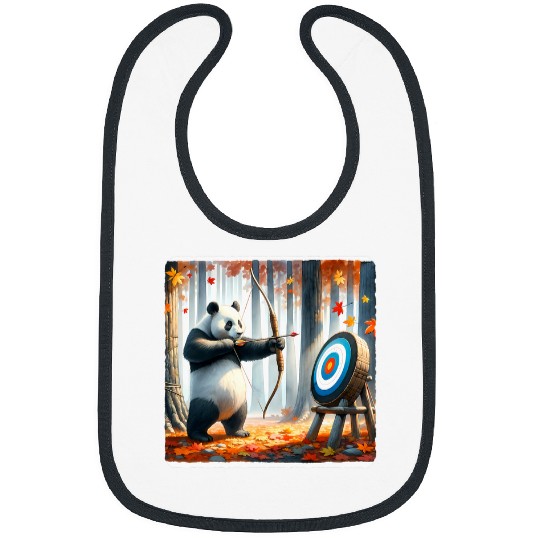 Panda Pet Practicing Archery In Forest Bullseye targets Autumn Bibs