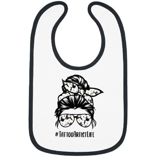 tattoo artist life inked bandana messy hair bun woman girl Bibs
