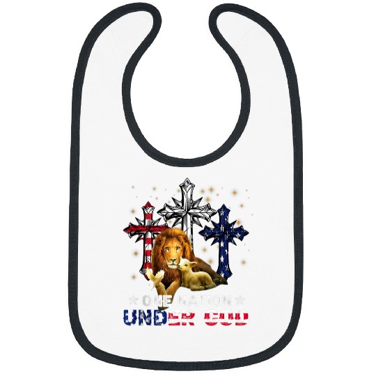 Lion Pet Jesus One Nation Under God Cross American Flag 4th Of July Bibs
