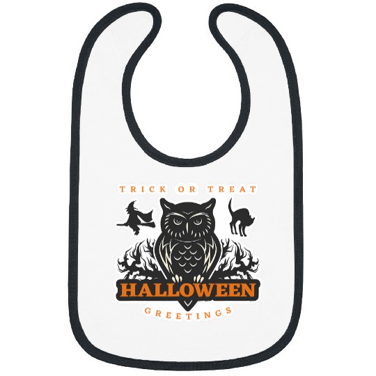 Owl Pet Happy Halloween Greetings Trick or Treat Pumpkin Owl Witch Bibs