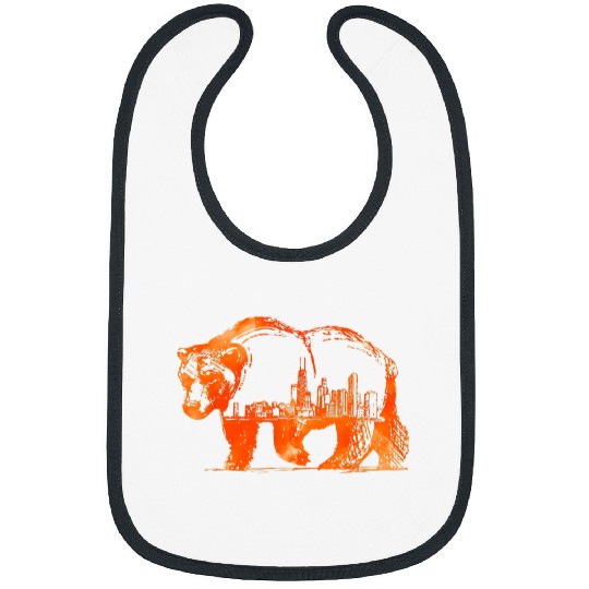 Bear Pet Walking Bear Silhouette Downtown Chicago City Skyline Gift Bibs