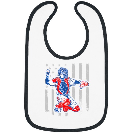 American Baseball Catcher USA vintages Flag 4th Of July Boys Bibs