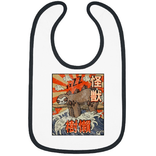 Sloth Pet Kaiju Sloth Great Wave Off Kanagawa Japanese Kaijin Bibs