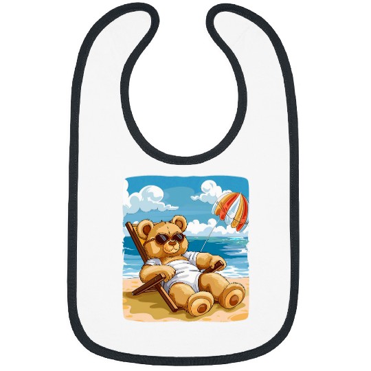 Bear Pet Funny lazy Teddy Bear in Deck Chair for Sunbathe Lovers Bibs