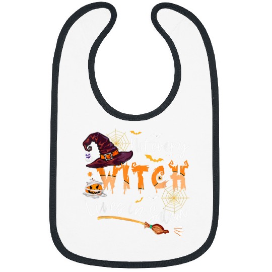 Funny Spider Witch Lives In Salem Broom Halloween Spooky Boo Bibs