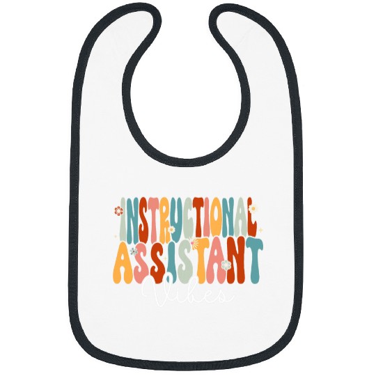 Instructional Assistant Vibes Retro Groovy Teacher Aide Crew Bibs