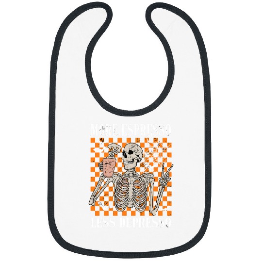 Coffee Fun Halloween More Espresso Less Depresso Retro Coffee Skeleton Bibs