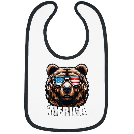 Bear Pet Merica Grizzly Bear Funny American Patriotic USA 4th of July Bibs
