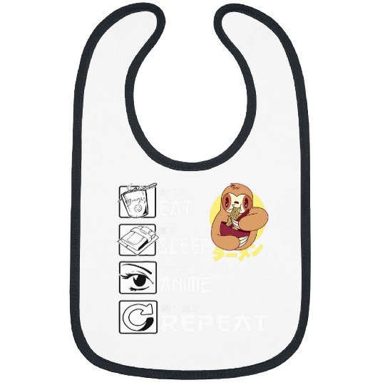 Sloth Pet Eat Sleep Anime Repeat Sloth Eating Ramen Japanese Kawaii Bibs