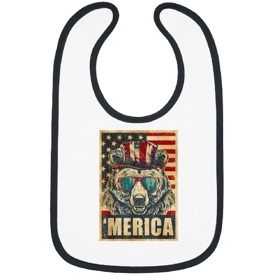 Bear Pet Bear Merica vintages American Flag 4th Of July Bibs