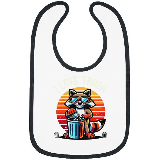 Raccoon Pet Funny Retro Raccoon Sunglasses I Love Trash Garbage Lovers Bibs