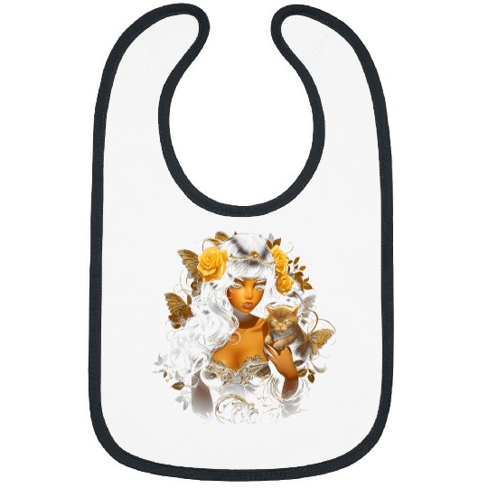 Floral Ebony Fairy Princess And Cute Cat Fairycore Aesthetic Bibs