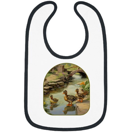 Duck Pet Frog Ducklings Cobblestone Bridge Pond Cottagecore Bibs