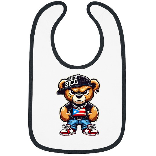Bear Pet Funny Puerto Rico Flag Cute Teddy Bear Boricua Puerto Rican Bibs