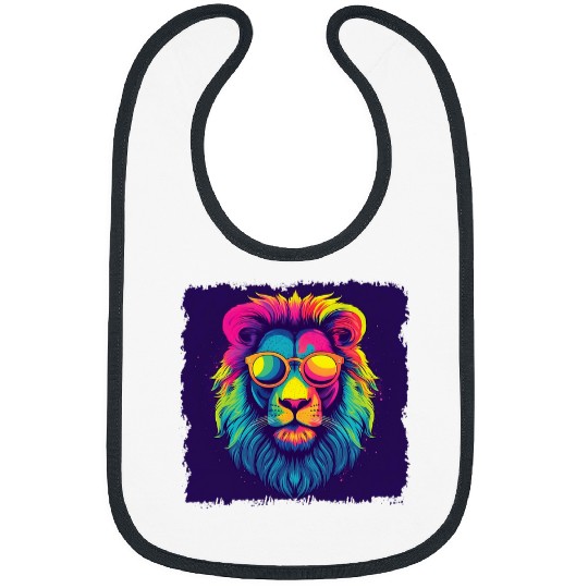 Lion Pet Head Design Bright Colorful Lion Cat Face Pop Art Bibs