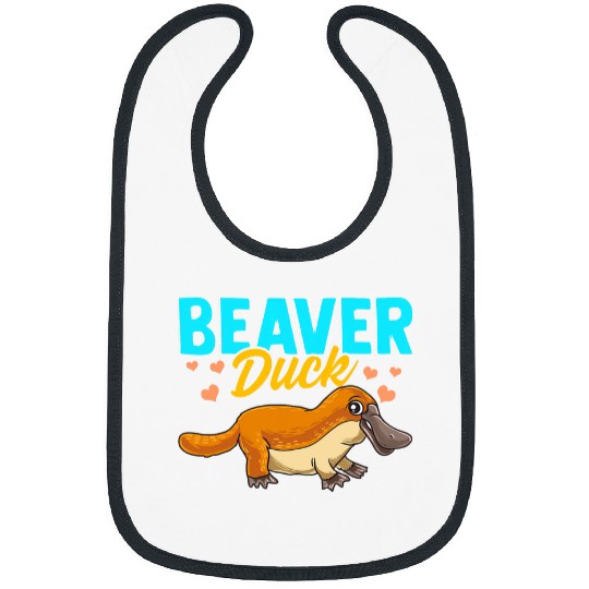 Beaver Duck Platypus Pun Cute Duck Billed Platypus Hearts Bibs