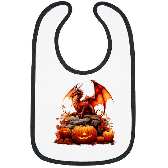 Dragon Pet on a Rock Protector of the Autumn Pumpkin Harvest Bibs